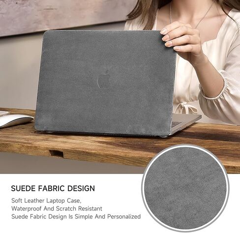 Compatible with 2021-23 Mac Pro 14 M1A2442/M2A2779/M3A2992/A2918 Faux Hairy Leatherr Short Plush Hard Shell Case with Keyboard Cover (Light Gray, MacBook Pro14 A2442/M2A2779/A2992/A2918) in Kuwait