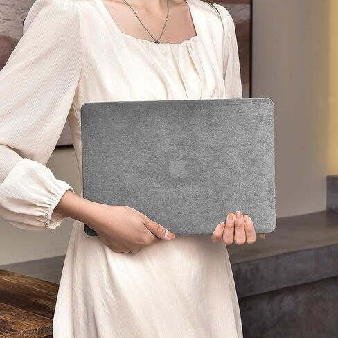 Compatible with 2021-23 Mac Pro 14 M1A2442/M2A2779/M3A2992/A2918 Faux Hairy Leatherr Short Plush Hard Shell Case with Keyboard Cover (Light Gray, MacBook Pro14 A2442/M2A2779/A2992/A2918) in Kuwait