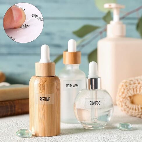 300 PCS تسميات زجاجة حجم سفر مقاوم للماء - ملصقات تنظيم تجميل واضحة للمستحضر والكريمة وغسل الجسم والشامبو in Saudi Arabia