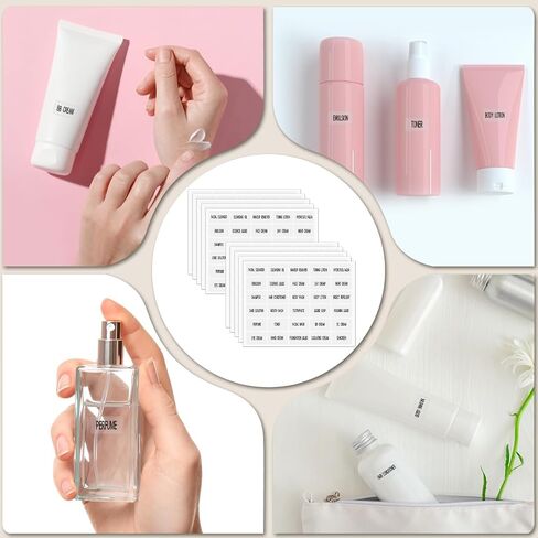 300 PCS تسميات زجاجة حجم سفر مقاوم للماء - ملصقات تنظيم تجميل واضحة للمستحضر والكريمة وغسل الجسم والشامبو in Saudi Arabia