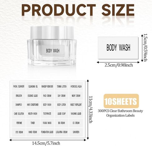 300 PCS تسميات زجاجة حجم سفر مقاوم للماء - ملصقات تنظيم تجميل واضحة للمستحضر والكريمة وغسل الجسم والشامبو in Saudi Arabia