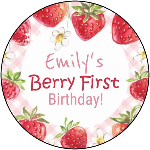 24 Pcs Personalized Strawberry Stickers, Party Favor Labels, Birthday, Tags, 2.5", Goody Bag Stickers, Stamps, Sticker for packages Gifts Decorations, Kids Birthday, 1st, First Birthday, Strawberries in Saudi Arabia