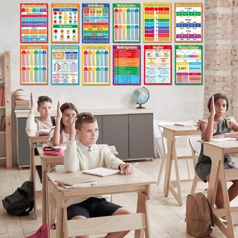 EggSun 16 Pcs Math Posters for Classroom Decorations, 11 x 16in Math Multiplication Charts for Teachers Kindergarten Elementary School Supplies Education Classroom Bulletin Board Wall Decor in Kuwait