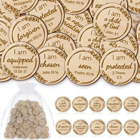 150 Pcs Jesus Loves You Tokens Wooden Christian Challenge Coin Sunday School Supplies VBS Prizes Religious Cross Prayer Pocket Token Sunday School Prizes Jesus Bible Verse Coins for Church Prayer VBS in Saudi Arabia