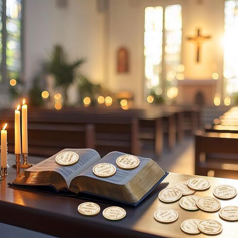 150 Pcs Jesus Loves You Tokens Wooden Christian Challenge Coin Sunday School Supplies VBS Prizes Religious Cross Prayer Pocket Token Sunday School Prizes Jesus Bible Verse Coins for Church Prayer VBS in Saudi Arabia