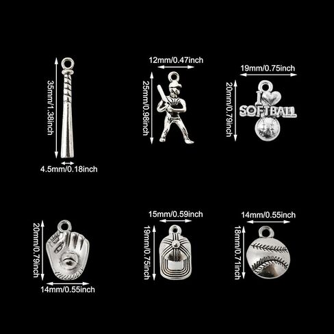 Honbay 60pcs alloy ball Sports Charms Softball charms قلادة قفازات الكرة اللينة لاعبي Cap Player Pendants لأقراط Making Jewely Netclace Making (6 Style) in Saudi Arabia