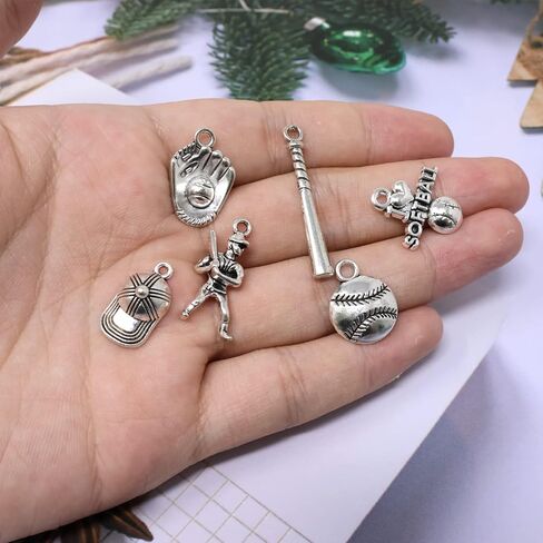 Honbay 60pcs alloy ball Sports Charms Softball charms قلادة قفازات الكرة اللينة لاعبي Cap Player Pendants لأقراط Making Jewely Netclace Making (6 Style) in Saudi Arabia