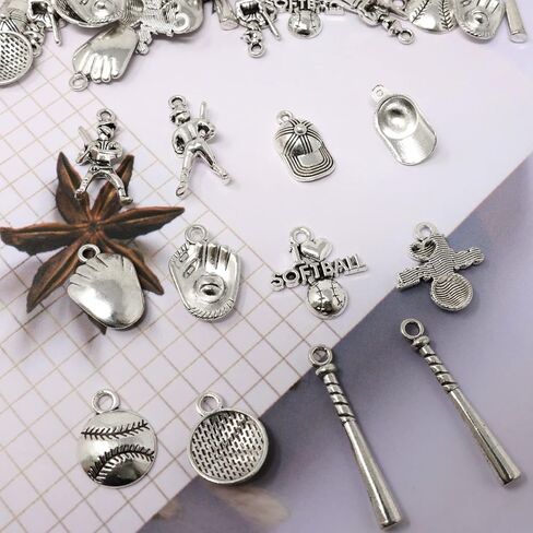 Honbay 60pcs alloy ball Sports Charms Softball charms قلادة قفازات الكرة اللينة لاعبي Cap Player Pendants لأقراط Making Jewely Netclace Making (6 Style) in Saudi Arabia