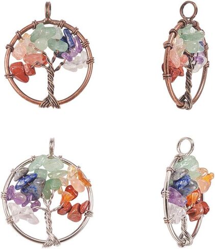 PH PandaHall 4pcs Tree of Life Pendant Charms Chakra Crystals Tree Life Charms Gemstone Chakra Crystal Stone Pendant Good Luck Yoga Charms for Christmas Thanksgiving Necklace Earring Jewelry Making in Saudi Arabia