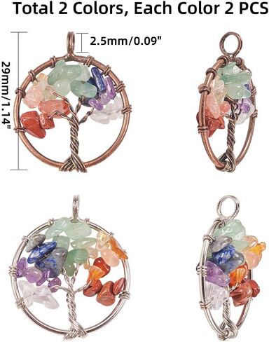 PH PandaHall 4pcs Tree of Life Pendant Charms Chakra Crystals Tree Life Charms Gemstone Chakra Crystal Stone Pendant Good Luck Yoga Charms for Christmas Thanksgiving Necklace Earring Jewelry Making in Saudi Arabia