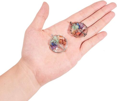 PH PandaHall 4pcs Tree of Life Pendant Charms Chakra Crystals Tree Life Charms Gemstone Chakra Crystal Stone Pendant Good Luck Yoga Charms for Christmas Thanksgiving Necklace Earring Jewelry Making in Saudi Arabia