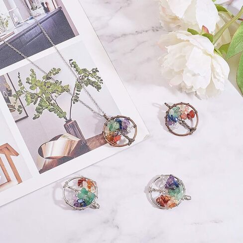 PH PandaHall 4pcs Tree of Life Pendant Charms Chakra Crystals Tree Life Charms Gemstone Chakra Crystal Stone Pendant Good Luck Yoga Charms for Christmas Thanksgiving Necklace Earring Jewelry Making in Saudi Arabia