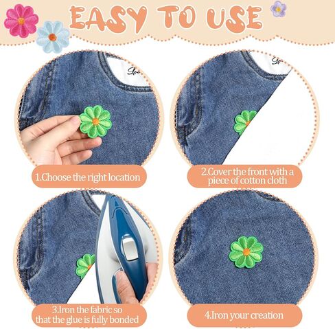 Giantree 37 Pcs Colorful Flower Iron-on Patches, Cute Daisy Flowers Applique Patches, Sew Embroidered Applique Sewing Patch, Cute Flower Iron-On Patch for Bags Jackets Jeans Clothing DIY in Saudi Arabia