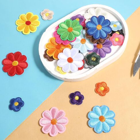 Giantree 37 Pcs Colorful Flower Iron-on Patches, Cute Daisy Flowers Applique Patches, Sew Embroidered Applique Sewing Patch, Cute Flower Iron-On Patch for Bags Jackets Jeans Clothing DIY in Saudi Arabia