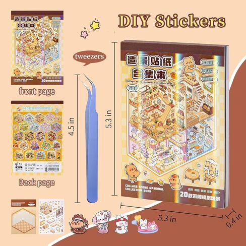 20 مجموعة ثلاثية الأبعاد ملصقات المنزل مع ملاقط معدني | DIY Miniature House Scenes Kit للبالغين ، ملصقات مشهد الكرتون ثلاثية الأبعاد لطيفة | حرفة العلاج ، إجهاد الإغاثة تمر الوقت in Saudi Arabia