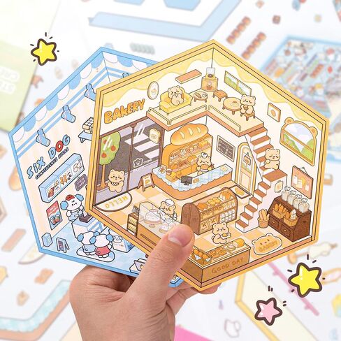 20 مجموعة ثلاثية الأبعاد ملصقات المنزل مع ملاقط معدني | DIY Miniature House Scenes Kit للبالغين ، ملصقات مشهد الكرتون ثلاثية الأبعاد لطيفة | حرفة العلاج ، إجهاد الإغاثة تمر الوقت in Saudi Arabia