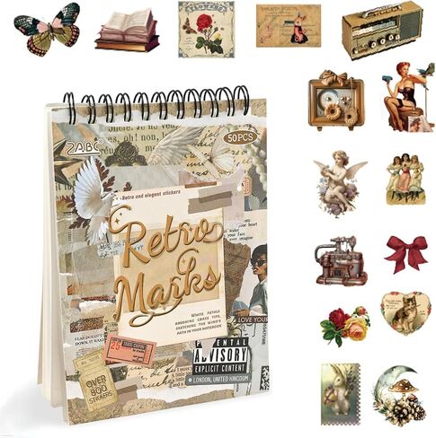 800 PCS Vintage Scrapbooking Stickers for Journaling,50 Sheet, washi Stickers for journaling Supplies DIY Crafts Laptops，Sticker for Card Making, Ephemera Sticker Book Pre Cut(Retro Times) in Saudi Arabia