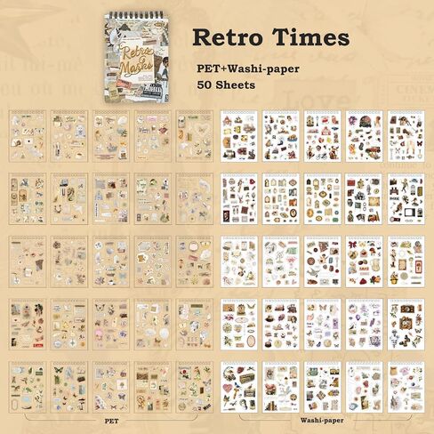 800 PCS Vintage Scrapbooking Stickers for Journaling,50 Sheet, washi Stickers for journaling Supplies DIY Crafts Laptops，Sticker for Card Making, Ephemera Sticker Book Pre Cut(Retro Times) in Saudi Arabia