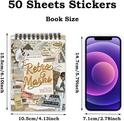 800 PCS Vintage Scrapbooking Stickers for Journaling,50 Sheet, washi Stickers for journaling Supplies DIY Crafts Laptops，Sticker for Card Making, Ephemera Sticker Book Pre Cut(Retro Times) in Saudi Arabia