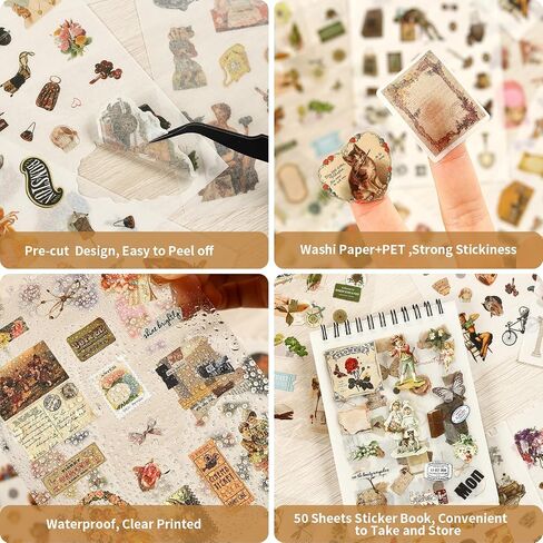 800 PCS Vintage Scrapbooking Stickers for Journaling,50 Sheet, washi Stickers for journaling Supplies DIY Crafts Laptops，Sticker for Card Making, Ephemera Sticker Book Pre Cut(Retro Times) in Saudi Arabia