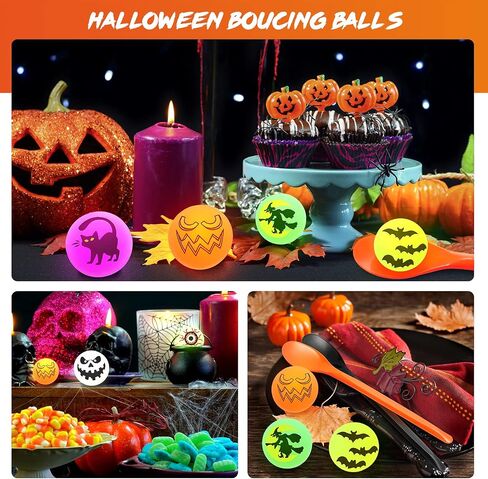 Gejoy 18 يضع لعبة Halloween Egg and Spoon Race Game مجموعة 18 توهجًا في كرات الارتداد المظلمة و 18 ملعقة بيض وملعقة تتابع لعبة الإمدادات الحفلات (أسلوب مقلة) in Saudi Arabia