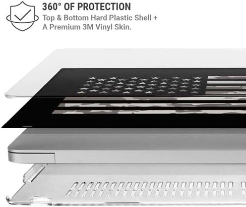 حالة الكمبيوتر المحمول Skinit بالإضافة إلى الجلد متوافق مع MacBook Air 15in (2023) - تصميم علم أمريكي بالأبيض والأسود المرخص in Saudi Arabia