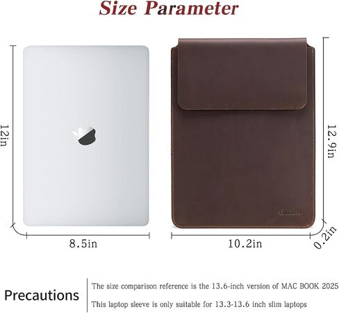 جلود الحبوب الكاملة 15.6 "-16" Slim Laptop Sleeve Protector تصميم عتيقة ， متوافق مع M3 M4 MacBook Pro 16 "MacBook Air 15.3" وغيرها من الكمبيوتر الشخصي ， بني in Saudi Arabia