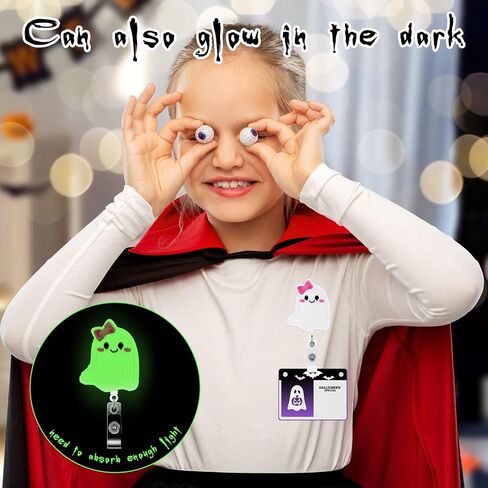 9Pcs Halloween Badge Reel with Clips Glow in The Dark Ghost Retractable ID Name Badge Holder for Office Hospital Nurse Teacher Favors Supplies in Saudi Arabia