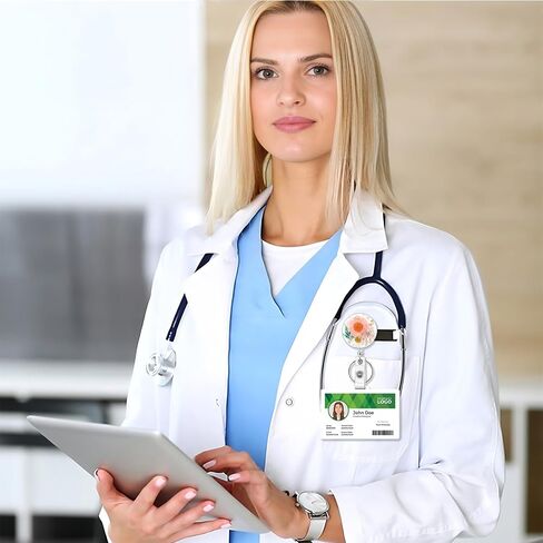 9 PCS زهرة شارة بكرة مريحة ممرضة الشارة بكرة شارة مع شارة خاتمة رئيسية قابلة للسحب جفاف راتنج الأزهار شارة مقطع الشارة لممرض المعلم العامل (الجولة الكلاسيكية) in Kuwait
