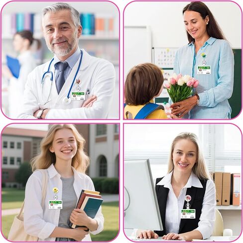 9 PCS زهرة شارة بكرة مريحة ممرضة الشارة بكرة شارة مع شارة خاتمة رئيسية قابلة للسحب جفاف راتنج الأزهار شارة مقطع الشارة لممرض المعلم العامل (الجولة الكلاسيكية) in Kuwait