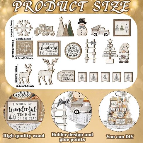 Shellwei 24 Pcs Christmas Tiered Tray Decor Wood Rustic Gingerbread Man Christmas Decoration for Home Table Shelf Christmas Winter Farmhouse Decor Xmas Trees Gnome Elk Snowflake Signs in Saudi Arabia