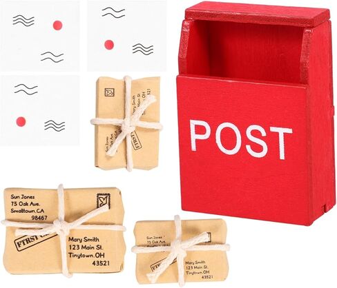فوساريا 1Set صندوق البريد التمثال لمقياس Dollhouse Scale Wooden Mailbox Model مع زخارف بطاقة بريدية Miniature Main in Saudi Arabia