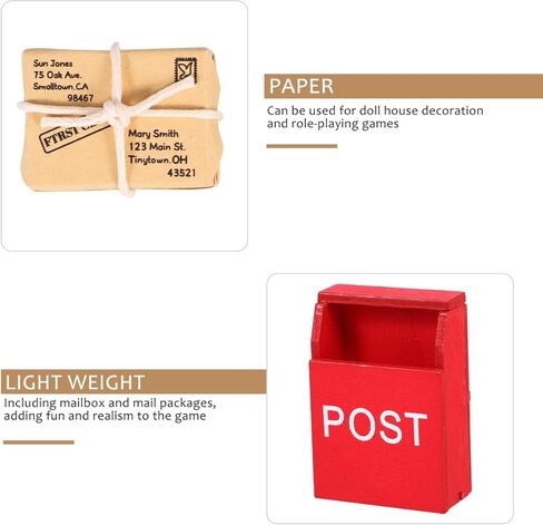 فوساريا 1Set صندوق البريد التمثال لمقياس Dollhouse Scale Wooden Mailbox Model مع زخارف بطاقة بريدية Miniature Main in Saudi Arabia