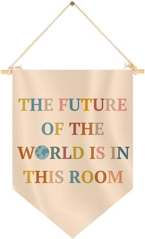 15.4"L x 11.1"W Hanging Pennants with The Future Of The World Is In This Room - Inclusive Classroom Welcome Teacher Decor - Pennant Flag Wall Art Banner for Indoor or Outdoor - Pennant Wall Art Banner in Kuwait