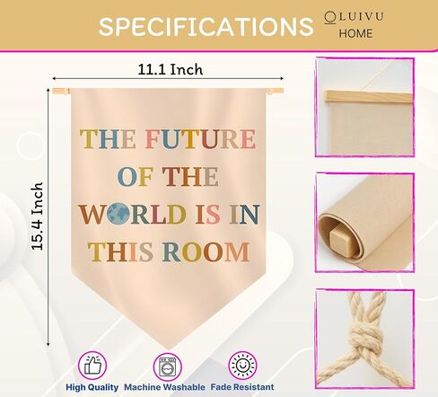 15.4"L x 11.1"W Hanging Pennants with The Future Of The World Is In This Room - Inclusive Classroom Welcome Teacher Decor - Pennant Flag Wall Art Banner for Indoor or Outdoor - Pennant Wall Art Banner in Kuwait