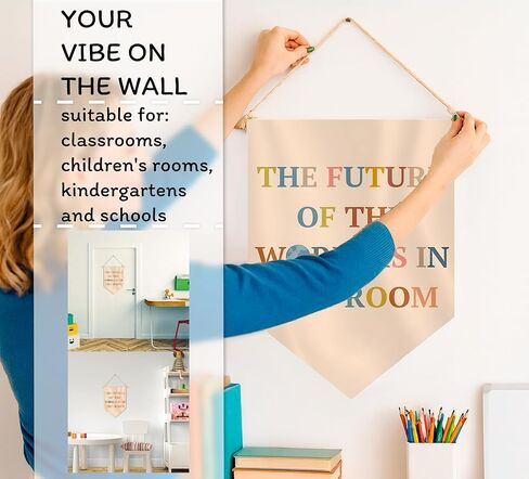 15.4"L x 11.1"W Hanging Pennants with The Future Of The World Is In This Room - Inclusive Classroom Welcome Teacher Decor - Pennant Flag Wall Art Banner for Indoor or Outdoor - Pennant Wall Art Banner in Kuwait