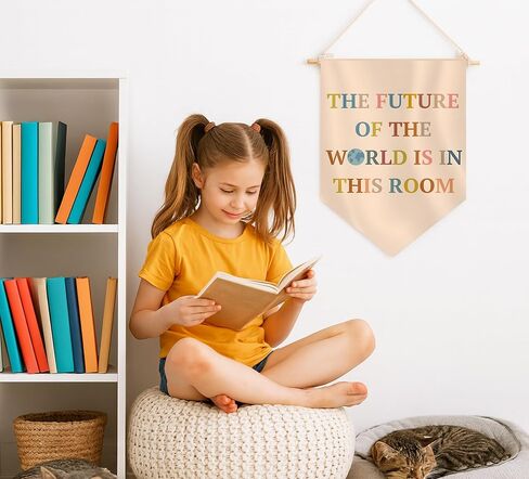 15.4"L x 11.1"W Hanging Pennants with The Future Of The World Is In This Room - Inclusive Classroom Welcome Teacher Decor - Pennant Flag Wall Art Banner for Indoor or Outdoor - Pennant Wall Art Banner in Kuwait