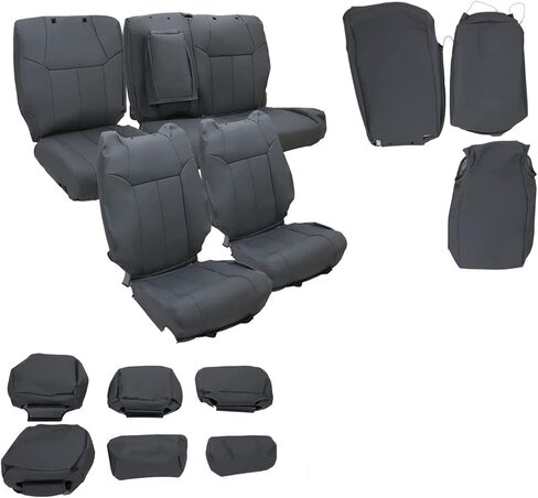 HECASA Black Synthetic Leather Seat Covers Front and Rear Compatible with 2014-2021 Toyota Tundra Crewmax Crew Max in Kuwait