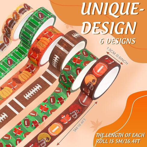 12 Rolls Fall Football Washi Tape Autumn Pumpkin Rugby Decorative Masking Tape Set Thanksgiving Wrapping Paper Tapes for Scrapbook Journal DIY Art Crafts in Saudi Arabia