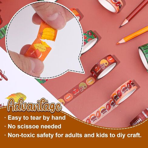12 Rolls Fall Football Washi Tape Autumn Pumpkin Rugby Decorative Masking Tape Set Thanksgiving Wrapping Paper Tapes for Scrapbook Journal DIY Art Crafts in Saudi Arabia