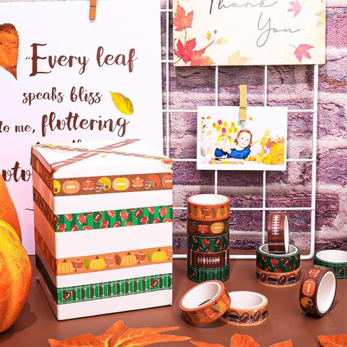 12 Rolls Fall Football Washi Tape Autumn Pumpkin Rugby Decorative Masking Tape Set Thanksgiving Wrapping Paper Tapes for Scrapbook Journal DIY Art Crafts in Saudi Arabia