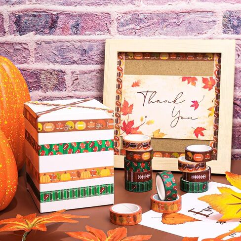 12 Rolls Fall Football Washi Tape Autumn Pumpkin Rugby Decorative Masking Tape Set Thanksgiving Wrapping Paper Tapes for Scrapbook Journal DIY Art Crafts in Saudi Arabia