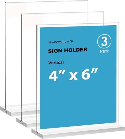 NewNewshow 4x6 بوصة حامل علامة أكريليك واضحة ، حامل عرض ، حامل بطاقة بلاستيكية للأعمال ، المكتب ، البيع بالتجزئة (4 × 6 بوصة 3 حزمة) in Kuwait