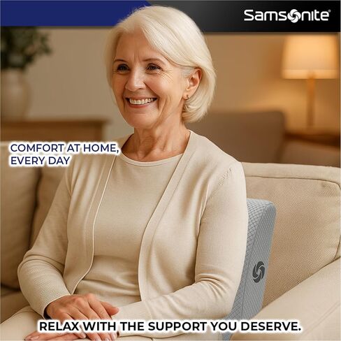 Samsonite Ergonomic Lumbar Pillow for Office Chair and Car Seat - Memory Foam Back Support Lumbar Pillow, Premium Cushion Chair Support for Lower Back Pain Relief and Versatile Use (Grey) in Saudi Arabia