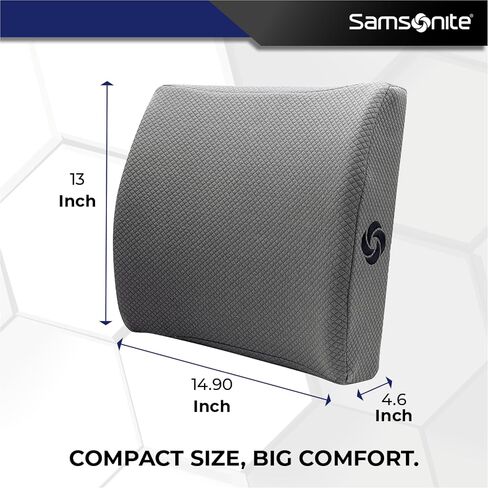 Samsonite Ergonomic Lumbar Pillow for Office Chair and Car Seat - Memory Foam Back Support Lumbar Pillow, Premium Cushion Chair Support for Lower Back Pain Relief and Versatile Use (Grey) in Saudi Arabia