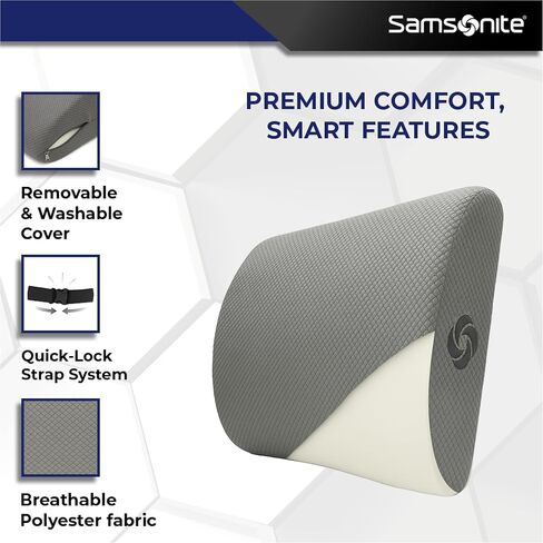 Samsonite Ergonomic Lumbar Pillow for Office Chair and Car Seat - Memory Foam Back Support Lumbar Pillow, Premium Cushion Chair Support for Lower Back Pain Relief and Versatile Use (Grey) in Saudi Arabia