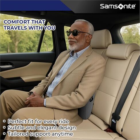 Samsonite Ergonomic Lumbar Pillow for Office Chair and Car Seat - Memory Foam Back Support Lumbar Pillow, Premium Cushion Chair Support for Lower Back Pain Relief and Versatile Use (Grey) in Saudi Arabia