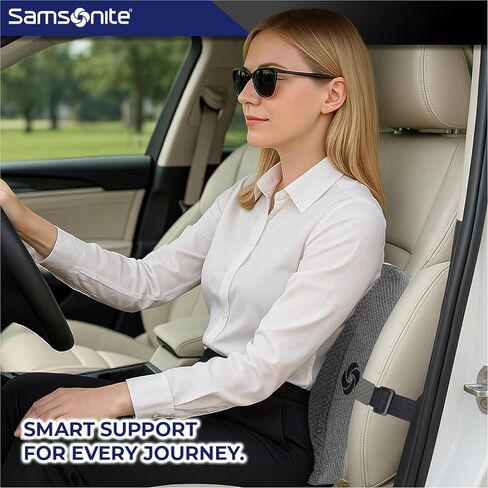 Samsonite Ergonomic Lumbar Pillow for Office Chair and Car Seat - Memory Foam Back Support Lumbar Pillow, Premium Cushion Chair Support for Lower Back Pain Relief and Versatile Use (Grey) in Saudi Arabia
