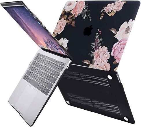 MOSISO Compatible with MacBook Air 13 inch Case 2020-2018 Release A2337 M1 A2179 A1932,Plastic Peony Hard Case&Keyboard Cover&Wrist Rest Support for Mouse Pad Keyboard Set Mousepad Non-Slip Base,Black in Saudi Arabia