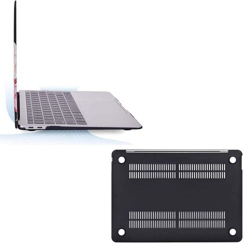 MOSISO Compatible with MacBook Air 13 inch Case 2020-2018 Release A2337 M1 A2179 A1932,Plastic Peony Hard Case&Keyboard Cover&Wrist Rest Support for Mouse Pad Keyboard Set Mousepad Non-Slip Base,Black in Saudi Arabia